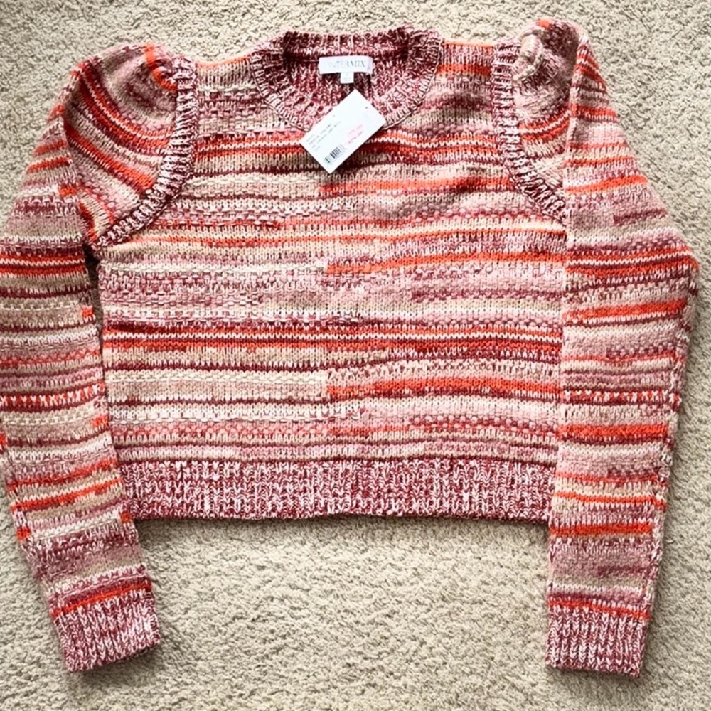 Intermix Women’s Fernie Puff Sleeve Striped Wool Blend Sweater, Small - Picture 2 of 10